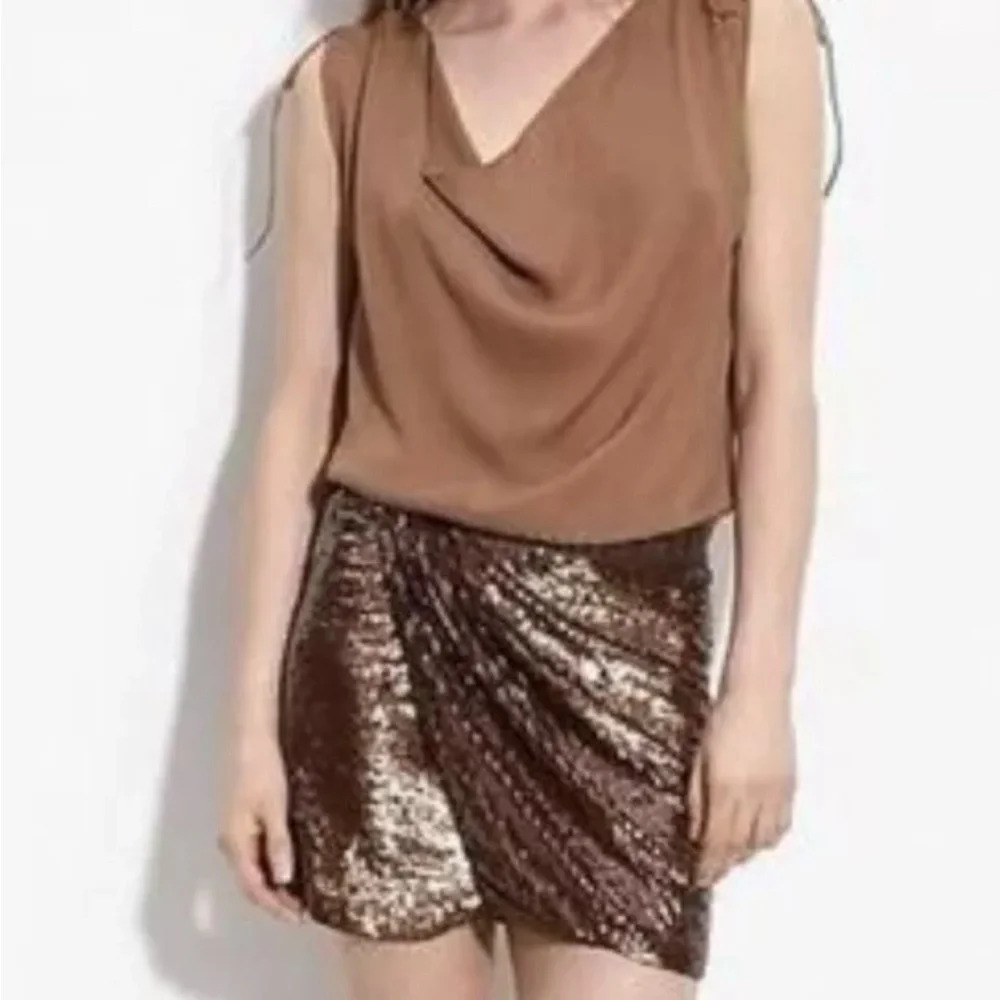 Haute Hippie vintage dark chocolate Sequin silk Mini​​​​​ faux wrap skirt